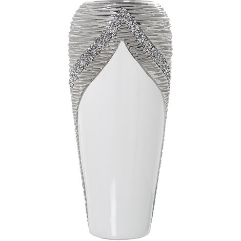 Vase en céramique blanc/champagne à paillettes °18X40 cm