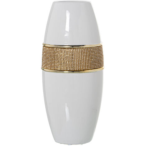 Vase en céramique blanc/doré à paillettes dorées °14X34 cm