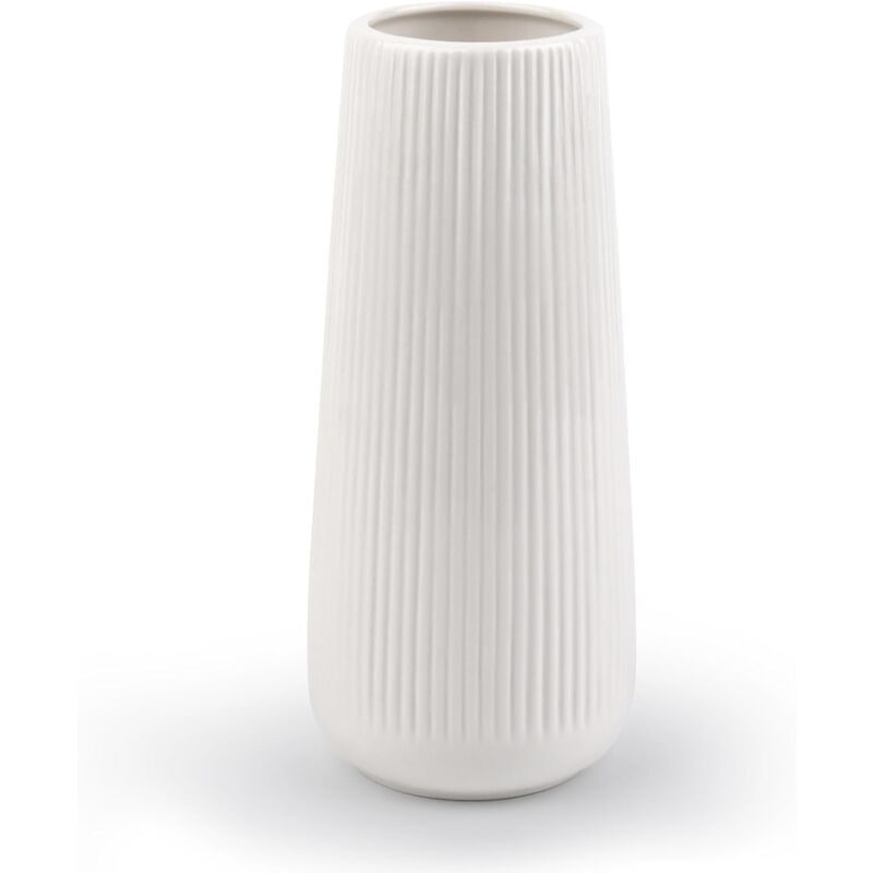 Vase en céramique Blanc -Vase decoratif pour Fleurs - Vase Decoration avec rainures -Vase Moderne pour Herbe de la Pampa - Petit Vase pour la Maison,
