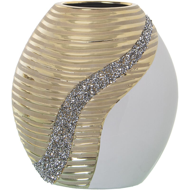 Vase en céramique blanc/champagne à paillettes 23x12x25 cm