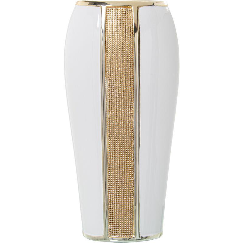 Fijalo - Vase en céramique blanche à paillettes dorées 19x12x41 cm