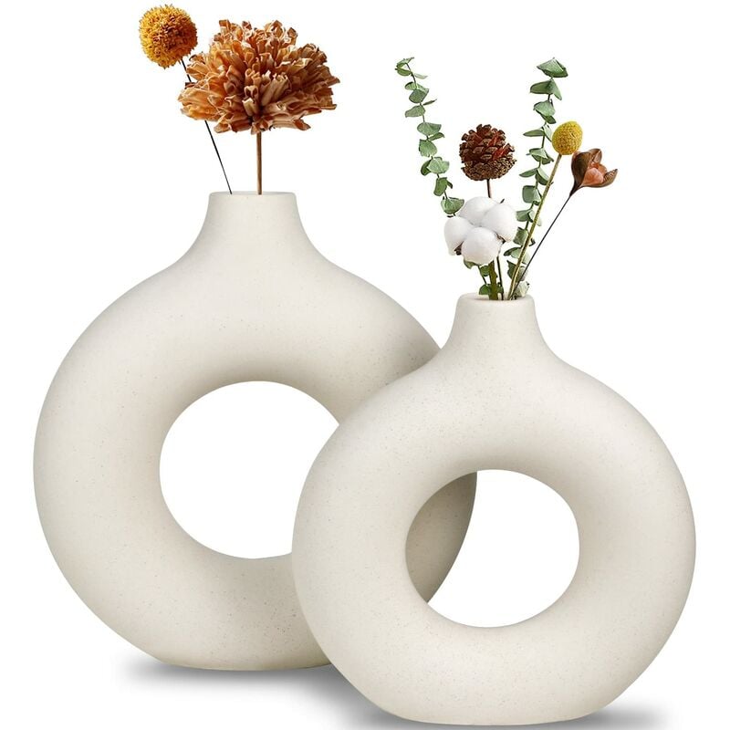 Jusch - Vase en céramique blanche, vase moderne pour décoration minimaliste, vases à fleurs de pampa ronds creux mats pour maison bohème, fête de