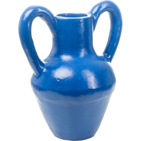 Vase en céramique bleu cobalt à anses sculpturales - bleu cobalt intense