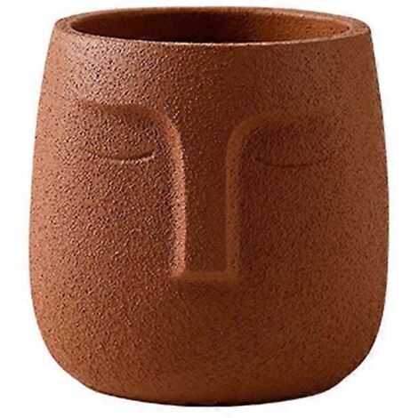 Vase en céramique Bouddha visage humain nordique 12cm orange, pot fleur zen pour succulentes, plantes vertes, décoration maison balcon jardin.