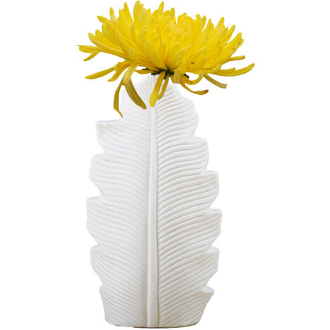 Vase en Céramique Modèle Leaf - 1 Pièce Déco Minimaliste Scandinave pour Fleurs Séchées, Blanc Pur Sans Glaçure