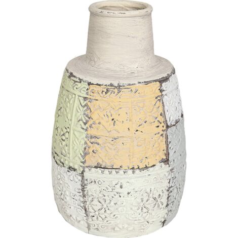 Vase en céramique motifs sculptés et couleurs naturelles - Pastel multicolore motifs sculptés