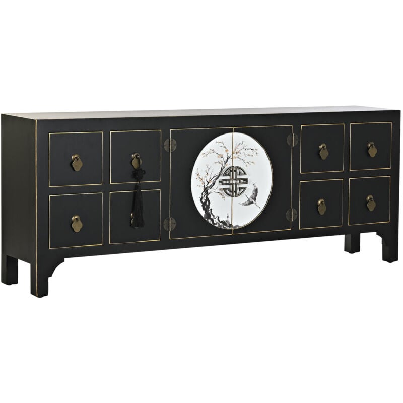 Meuble Tv Sapin Mdf 130X26X51 Oriental Noir