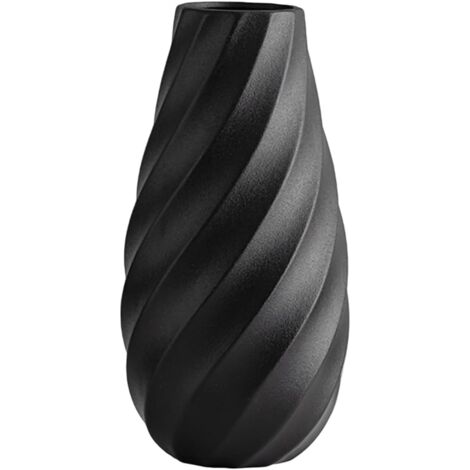 Vase En Céramique Noir Design Spirale - 20cm - Style Bohème Moderne - Pour Fleurs Sèches Ou Pampas