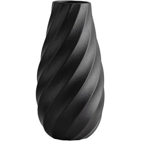 Vase en céramique noire avec un design en spirale texturé, parfait pour une décoration bohème minimaliste moderne, 25 cm
