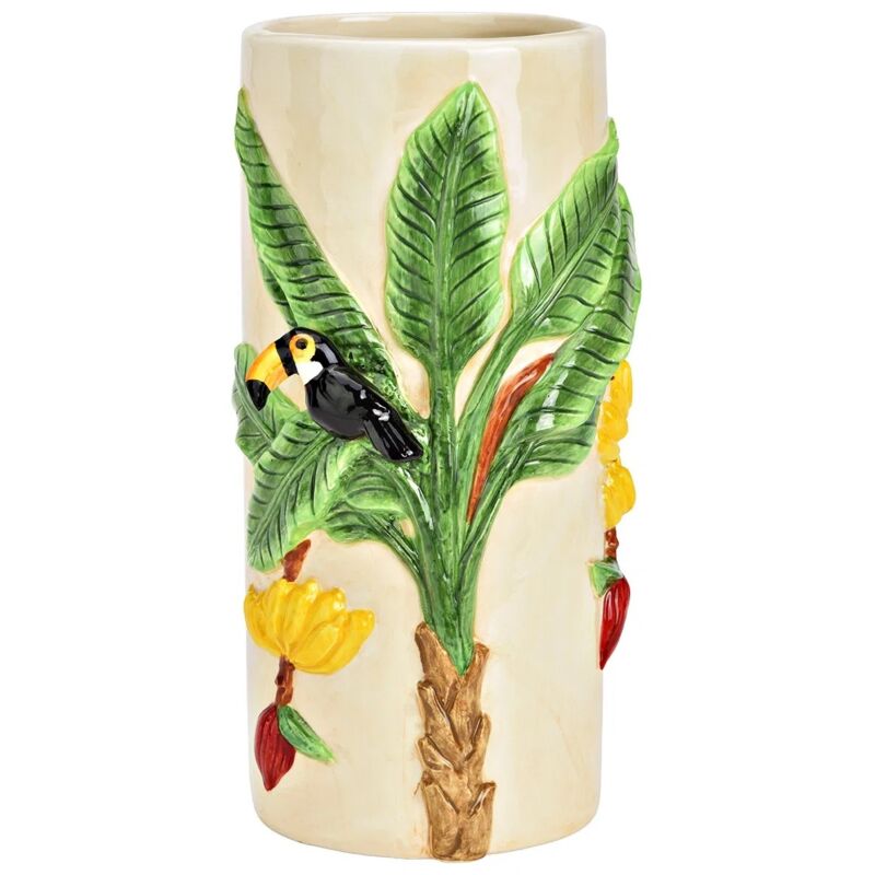 Vase en ceramique toucan et palmier 10x22x12cm