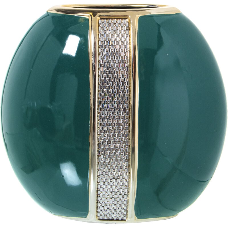 Fijalo - Vase en céramique vert/doré à paillettes argentées 25x13x23 cm