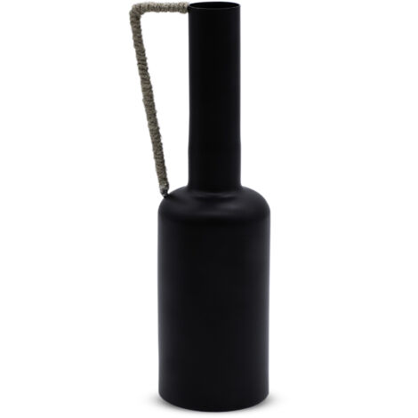 Vase en métal AMANDA avec anse en corde - env. 32 cm - couleur : noir