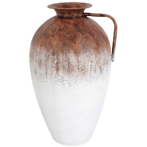 Vase en métal blanc et marron au design vintage