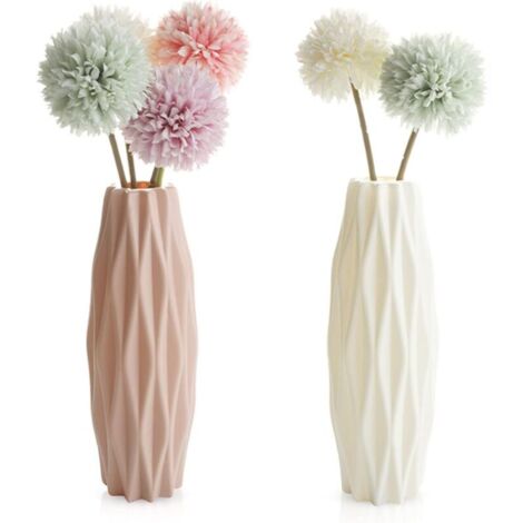 Vase en Plastique, Décoration de la Maison, 2 Pièces Imitation Céramique Pot de Fleurs, Nordique Fleurs Séchées, Léger et Facile à Transporter, Parfait pour Bureau