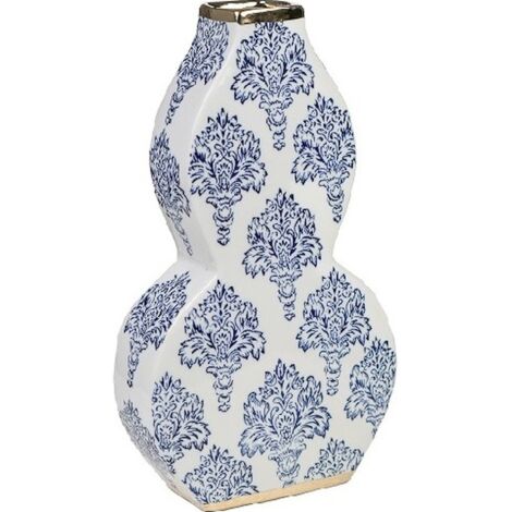Vase en porcelaine blanc bleu motif floral élégant décoratif - Blanc motifs floraux bleu foncé