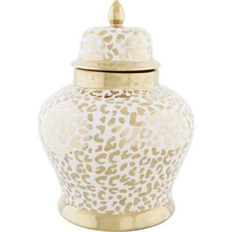 Vase en porcelaine blanc doré style colonial raffiné - blanc motifs dorés