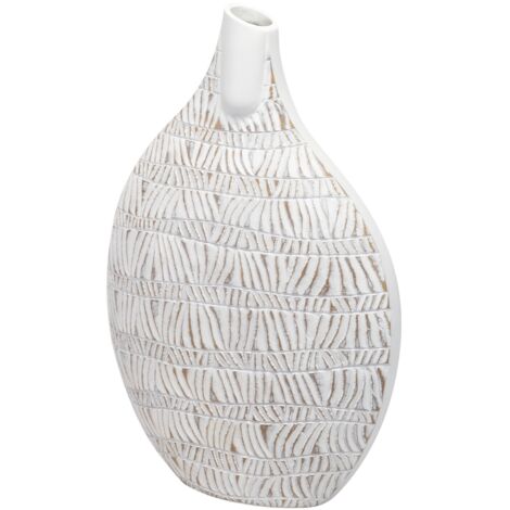 Vase en résine blanche relief 31 x 12 x 47 cm