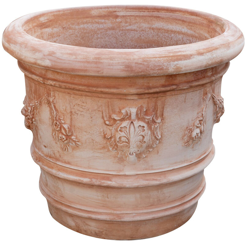 Biscottini - Vase festonné en terre cuite 80X68 cm Jardinière de jardin faite à la main Fabriqué en Italie Pots de fleurs balcon décoratifs