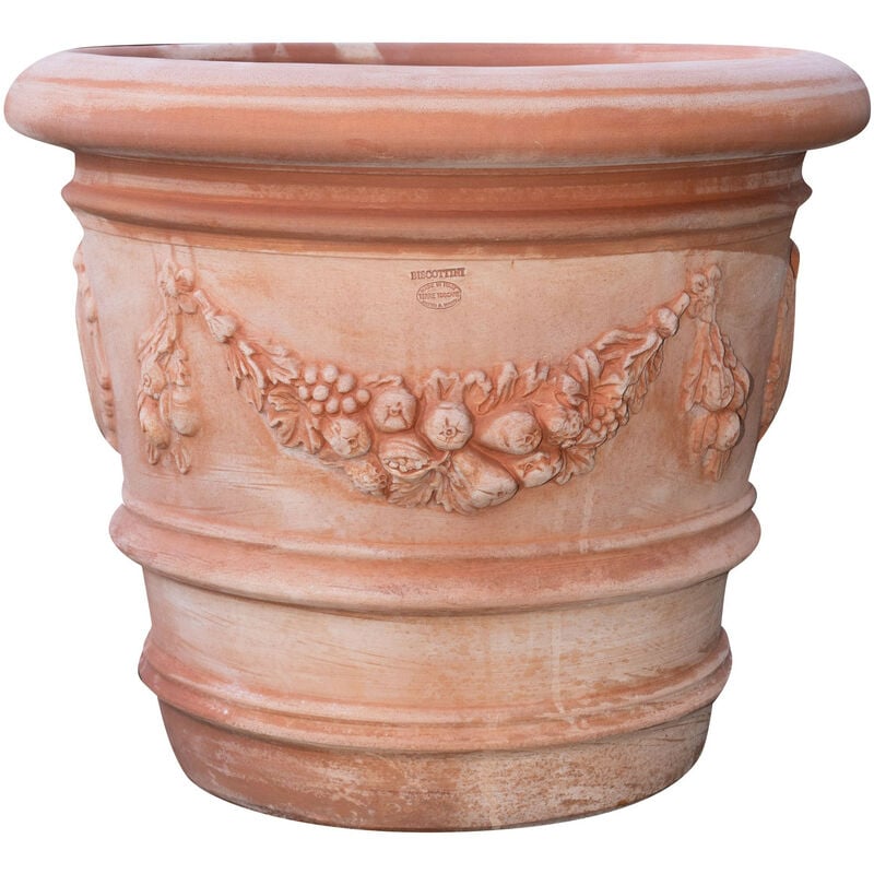 Biscottini - Vase rond en terre cuite 72X61 Vase d'extérieur Pot de jardin faite à la main Jardinière de balcon Pot de fleurs Made in Italy