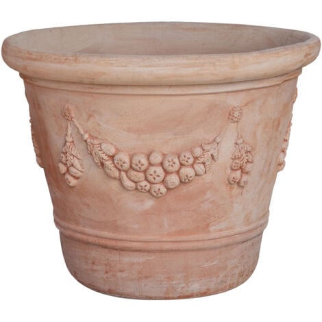 Vase en terre cuite 103x75 cm Made in Italy Grand vase d'extérieur fabriqué à la main Grands vases en terre cuite décorés
