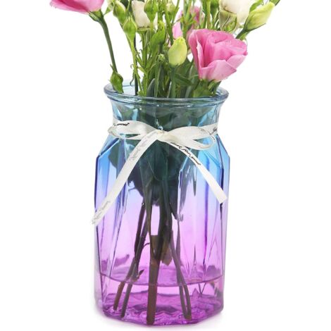 Vase en Verre - 1 Pièce - Motif Géométrique - Dégradé Multicolore - Décoration Intérieur - 17,8cm