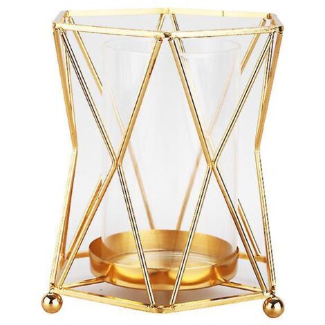Vase en verre 2024 avec support géométrique en métal, bougeoir doré pour bougies piliers, hauteur 19 cm