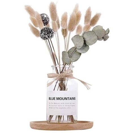 Vase en verre avec bouquet de fleurs séchées – Hauteur 12,5 cm – Diamètre 6,5 cm – Décoration intérieure élégante