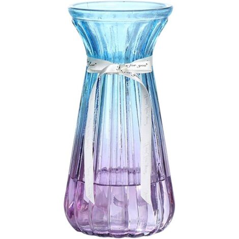 Vase en verre avec dégradé multicolore transparent, spécialement conçu pour le bureau et la maison (bleu/violet, 8,5 pouces)