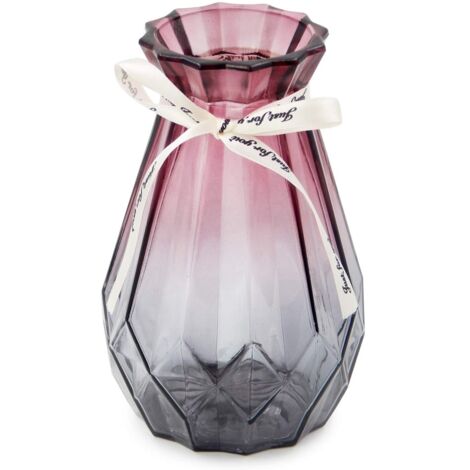 Vase en Verre dégradé Multicolore Vase géométrique à facettes en Verre coloré pour la Maison, (Gris Violet)