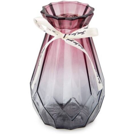 Vase en Verre dégradé Multicolore Vase géométrique à facettes en Verre coloré pour la Maison, (Gris Violet)