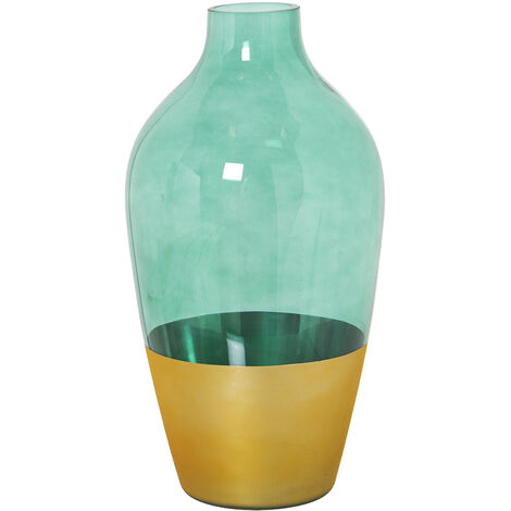 Vase en Verre Doré/Vert °15X28 Cm, Bouche :°5 Cm -Base :°8,5C