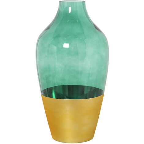 Vase en Verre Doré/Vert °18X35 Cm, ​​Bouche : °6,5-Base : °10,5