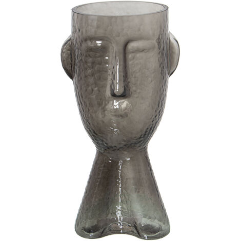 Vase en verre gris visage 15x13x32 cm