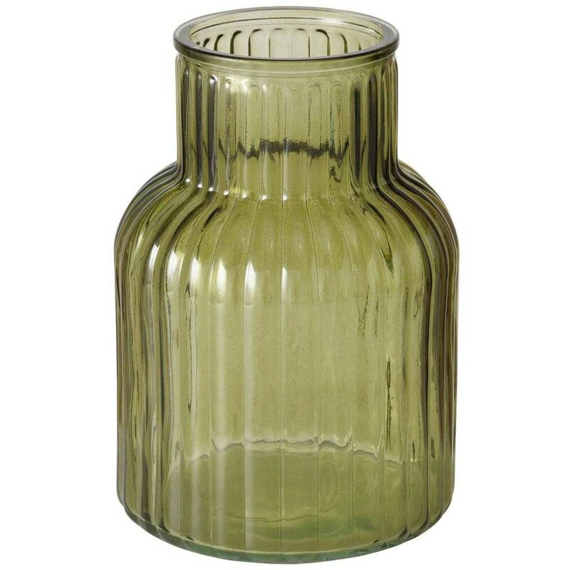 Vase en verre RELEA, verte, en verre côtelé, 20 cm