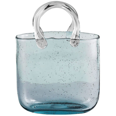 Vase en Verre Transparent à Bulles avec Anse Bleu pour Décoration Écologique en Hydroponie