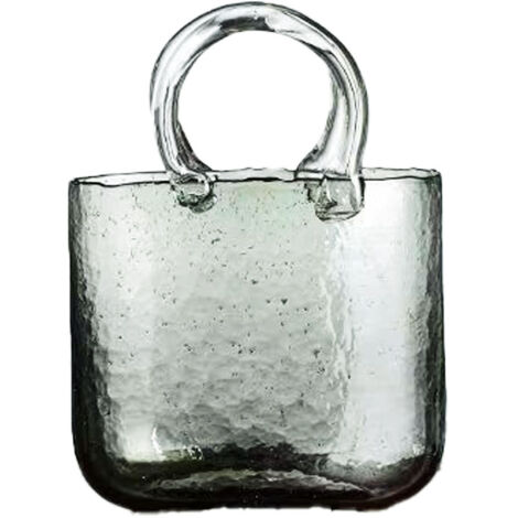 Vase en Verre Transparent à Bulles avec Anse Gris Foncé pour Décoration Intérieure Écologique