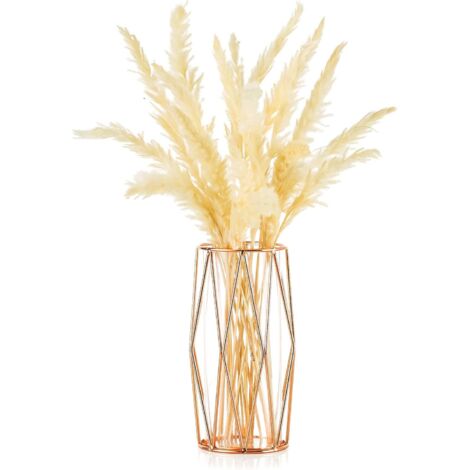 Vase en verre transparent avec support géométrique en métal (S, or rose)