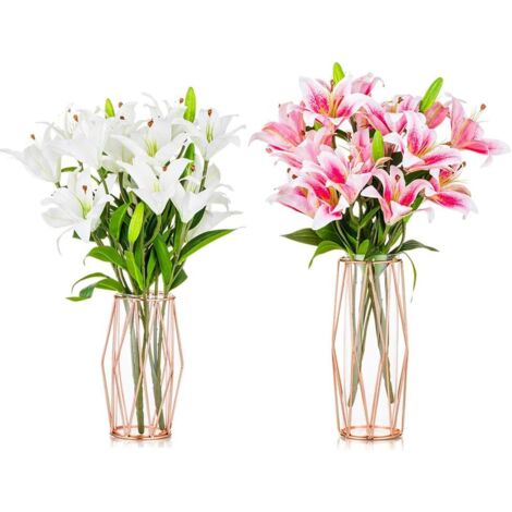 Vase en verre transparent avec support géométrique en métal (S＋L, or rose)