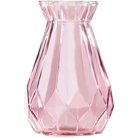 Vase en verre transparent rose uni, bouteille d'eau en verre de 14,5 cm de haut, décoration pour la maison ou un mariage.