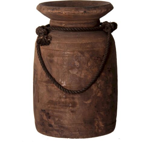 Vase ethnique en teka recyclé pour déco unique - Marron vieilli aspect naturel