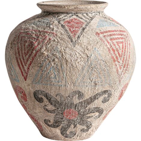 Vase ethnique multicolore en terracota - Palette ethnique terre rouge et touches tribales