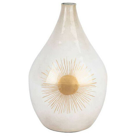 Vase fer soleil blanc nacre 25x43cm