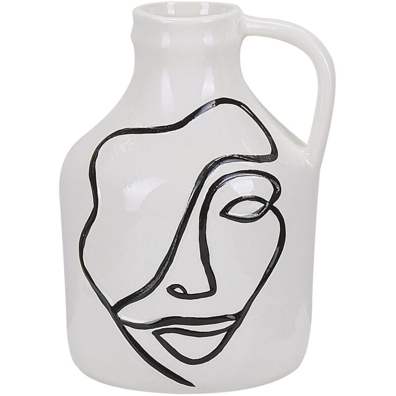 Beliani - Vase Décoratif en Céramique Blanc Motif Dessin Visage Noir pour Déco Pour Table ou Bibliothèque Moderne