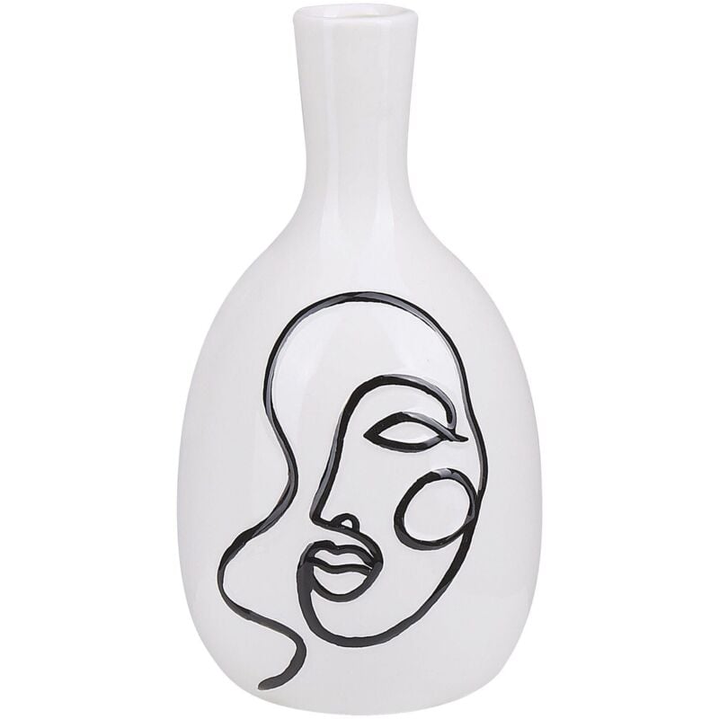 Beliani - Vase Décoratif en Céramique Blanc Motif Dessin Visage Noir pour Déco Intérieur Entrée ou Salon Moderne