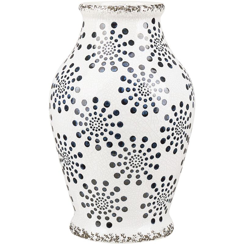 Beliani - Vase Décoratif en Céramique Blanche et Bleu Marine 25 cm de Hauteur Motif Abstrait Accessoire Tendance pour Salon ou Chambre