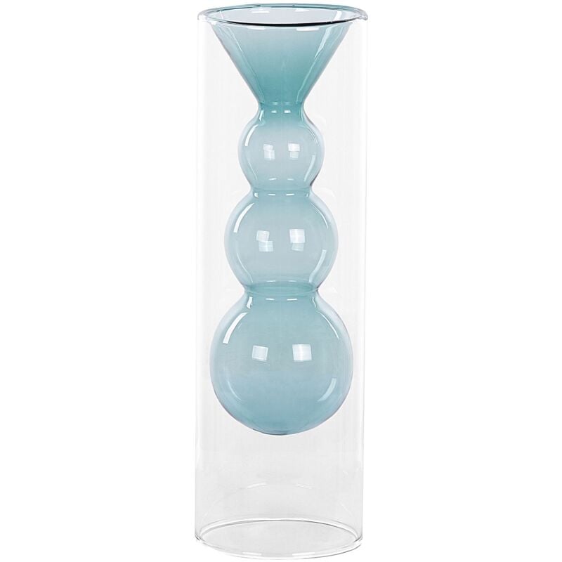 Beliani - Vase à Fleurs Décoratif Moderne 26 cm en Verre à Double Paroi Turquoise Kalochi