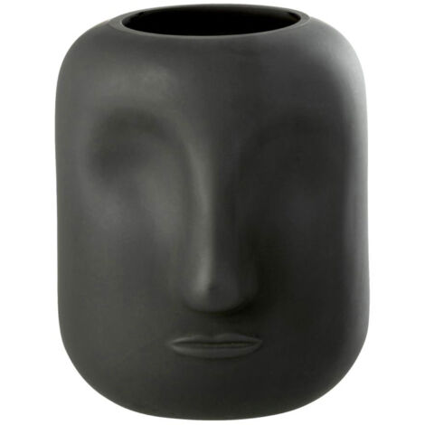 Vase forme visage 16x16x20 cm en verre noir