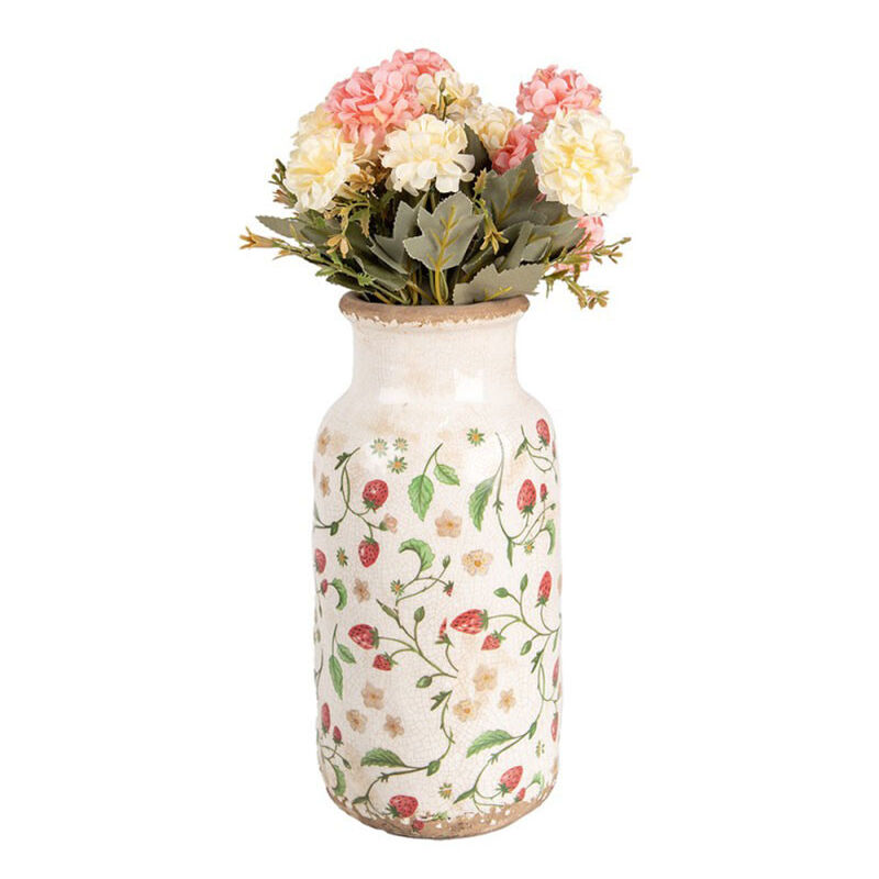 Chehoma - Vase fraises beige rouge céramique 15x15x32cm
