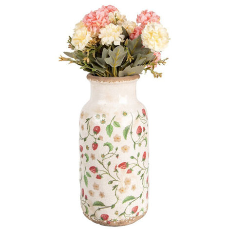 Vase fraises beige rouge céramique 15x15x32cm