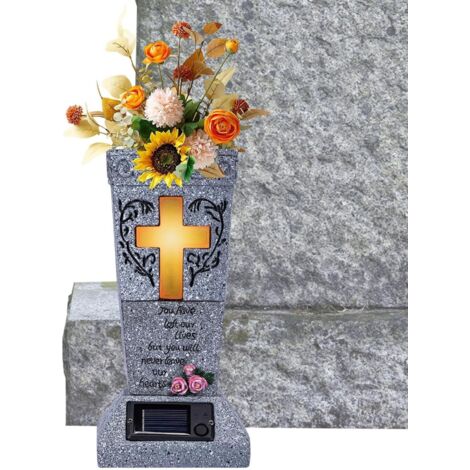 Vase funéraire solaire avec LED - Décoration commémorative à énergie